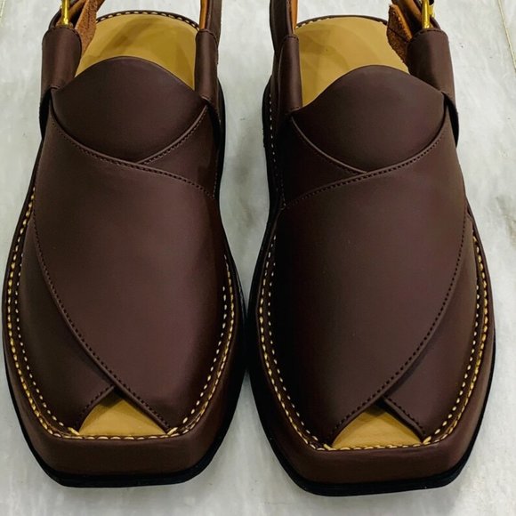 Premium Quality Dark Brown Shoes, Peshawar Zalmi Pure Handmade Chappal - Picture 3 of 11